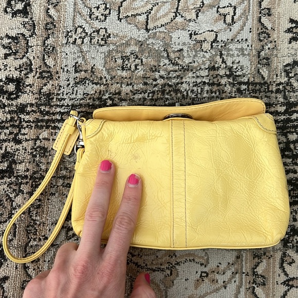 Coach yellow patent leather clutch with silver hardware! - Picture 5 of 6